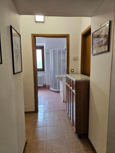 a kitchen with a sink and a counter top at Cà del Pero - Tre Ville in Preore