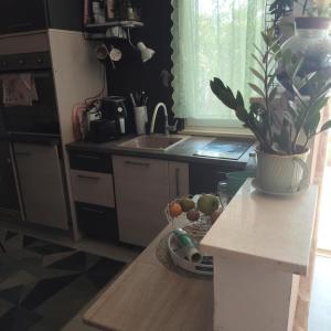 a kitchen with a bowl of fruit on a table at Cosy apartman Split - in green area in Solin
