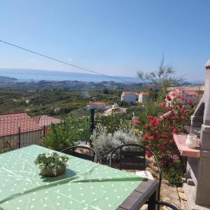 a green table with a bowl of flowers on it at Cosy apartman Split - in green area in Solin