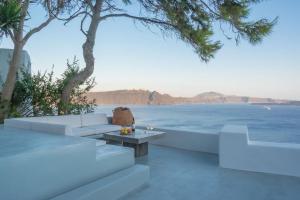 a rendering of a patio with a view of the ocean at Amazing Santorini Villa 1 Bedroom Pina Caldera Villa Astounding Caldera Views & Private Plunge Pool Oia in Oia