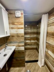 ein Badezimmer mit Waschbecken und Dusche in der Unterkunft sar 5 in Kotor