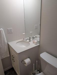 łazienka z umywalką, lustrem i toaletą w obiekcie Cozy Suite - Peaceful & Modern w mieście Winnipeg +4 zdjęcia