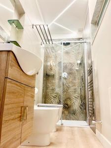 a bathroom with a toilet and a shower at Mazzocchi House welcome wine in Naples +74 photos