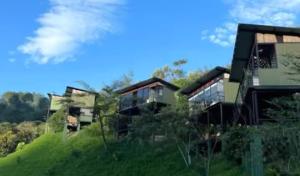 grupa domów na trawiastym wzgórzu w obiekcie Magma "Eco Hotel Cabañas" w mieście La Vega
