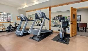einen Fitnessraum mit Laufbändern und Heimtrainern in der Unterkunft Adventure & Relaxation Awaits Near Powder Mountain Eden Utah All Season Retreat Golf and Ski Resort in Eden