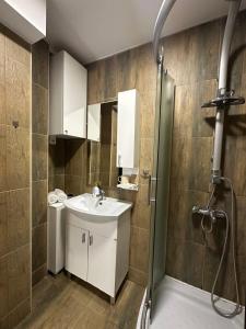 a bathroom with a sink and a shower at Villa Harmony in Ohrid +41 photos