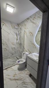a bathroom with a toilet and a sink at Coquette Appart in Eforie +9 photos