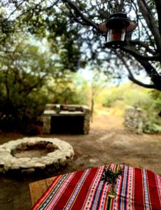 a picnic table with a fire pit and a lamp at El Rancho Eco Loft in San Javier