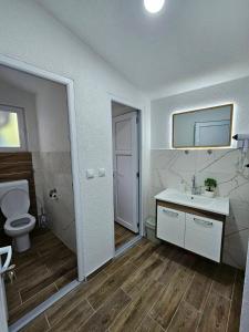 a bathroom with a white sink and a toilet at Apartments Una Roots in Orašac