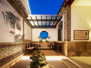 a view of the inside of a building with a patio at JOYSEA HUT in Yantai