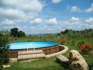 einen Pool in einem Garten mit Blumen in der Unterkunft Agriturismo Sant' Antonio in Manciano