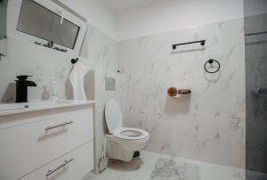 a white bathroom with a toilet and a sink at Casa Ilinca in Filioara +33 photos