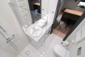 a white bathroom with a sink and a toilet at Urban Nest by Arena and Stadium in Kaunas +38 photos