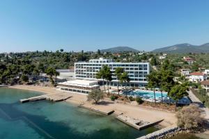 an aerial view of a hotel and the water at Mirage Chalkida City Resort in Chalkida