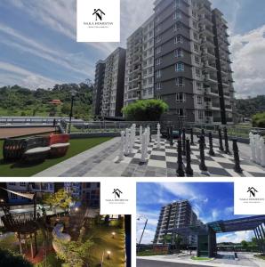 a collage of three pictures of a building at Najla Homestay in Sandakan +9 photos
