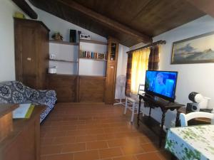 a living room with a television and a couch at 34- Casa di Chiaretta in Val d'Orcia, Sport e Cultura in Castel del Piano