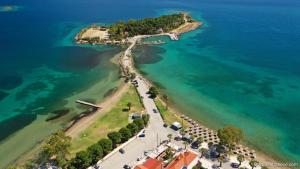 an aerial view of an island in the water at Eretria Panorama Seaview Retreat with Balcony in Eretria +22 photos