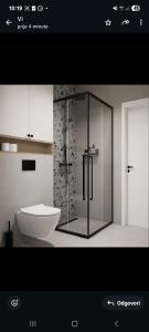 a bathroom with a glass shower and a sink at Apartment Ferara in Betina +35 photos
