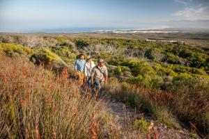 a group of three people walking up a hill at Grootbos Private Nature Reserve in Gansbaai