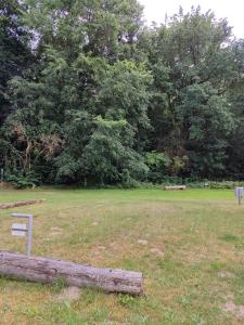 a log in a field with trees in the background at !Nur Stellplatz! Wohnwagen- & Mobil und Zelt Stellplatz "122", an der Mecklenburger Seenplatte in Fürstenberg-Havel +11 photos