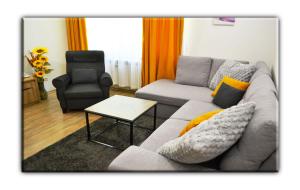 a living room with a couch and a chair at T&M Stay Pamporovo in Pamporovo