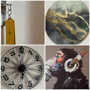 a collage of four different pictures with a clock at Apartments Ein Haus in der Sonne in Malinska +38 photos