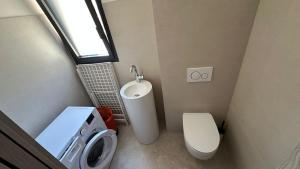 une petite salle de bain avec toilettes et lavabo dans l'établissement Un air de paradis à Corbara, à Corbara 3 autres photos