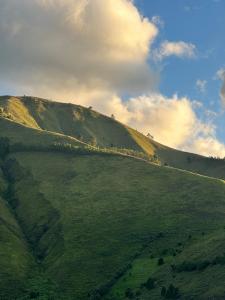 a green hillside with a green field and a cloudy sky at Slash homestay in Silimapuluh +2 photos
