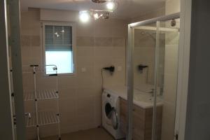 a bathroom with a washing machine and a sink at BIENVENUE EN BAIE De SOMME in Saint-Valery-sur-Somme