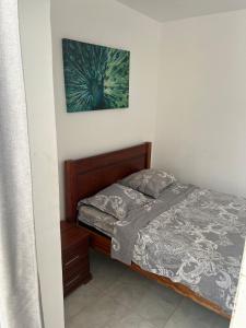 Un dormitorio con una cama y un cuadro en la pared. en Casa Ida 1 Tarrafal Cabo Verde, en Tarrafal
