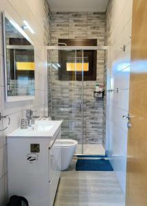 a bathroom with a shower and a sink and a toilet at Estudio a 10 minutos de Playa América in Nigrán