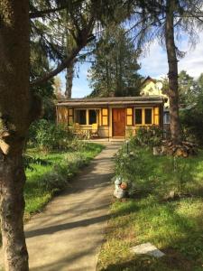 a house with a pathway leading to it at Ferienhaus in Oranienburg mit Terrasse, Grill und Garten in Oranienburg