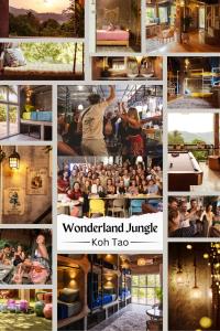 a collage of photos of a group of people at Wonderland Jungle Hostel in Koh Tao