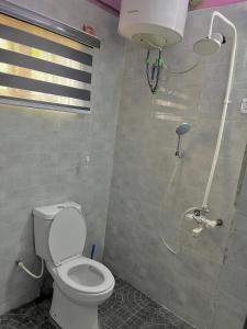 a bathroom with a toilet and a shower at STJ Luxury Hotels in Ilorin