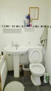un baño con inodoro y lavabo en Glasgow Room near Glasgow City Centre, en Glasgow