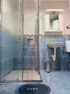 a bathroom with a shower and a sink at Dragan Luxury Apartments in Podgorica