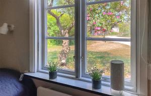 a window with three potted plants on a ledge at 2 Bedroom Stunning Home In Klintehamn in Klintehamn +17 photos
