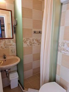 a bathroom with a sink and a toilet and a shower at Parrag Panzió Mátraszentimre in Mátraszentimre