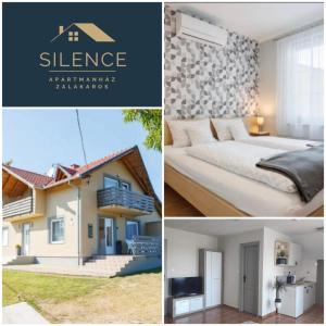 a collage of three pictures of a house at Silence Apartmanház Zalakaros in Zalakaros