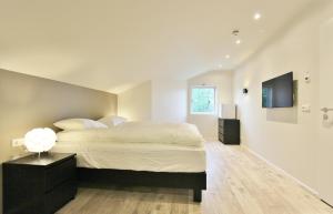 a bedroom with a large bed and a television at Lava Apartments & Rooms in Akureyri