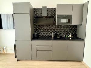 a kitchen with a refrigerator and a microwave at Central Beautifull Delille Flat in Nice