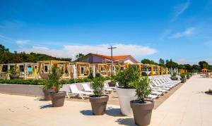 a row of chairs and plants inront of a building at Arena Grand Kazela Camping Homes in Medulin