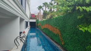 a swimming pool in front of a green wall at Side Zeugma Hotel - Adult Only 16 Plus in Side