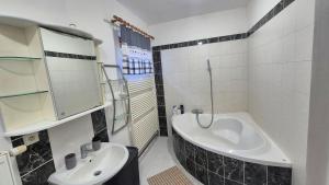 a bathroom with a sink and a bath tub at U Čertovy brázdy in Sázava