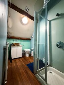 a bathroom with a shower and a sink and a toilet at The Barn in Highbridge +22 photos