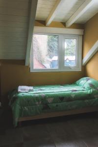 un lit dans une chambre avec une fenêtre dans l'établissement Apart BANDURRIAS I - a 200ms del Lago Lacar, à San Martín de los Andes