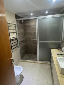 Un baño con ducha, inodoro y lavabo. en Luxury apartment, en San Miguel de Tucumán