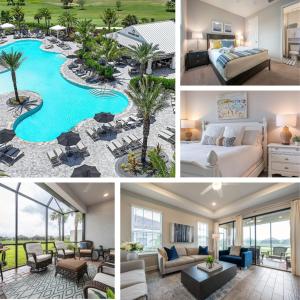 Lakeview property-Resort Amenities-3 Beds 2 Baths في Lorraine: مجموعة من صور غرفة الفندق مع مسبح