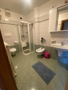 a bathroom with a shower and a sink and a toilet at Casa Mara - Agriturismo Fantelli Luciano in Dimaro