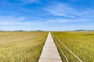 a wooden boardwalk through a field of tall grass at Bay Pointe 2119 in Seabrook Island